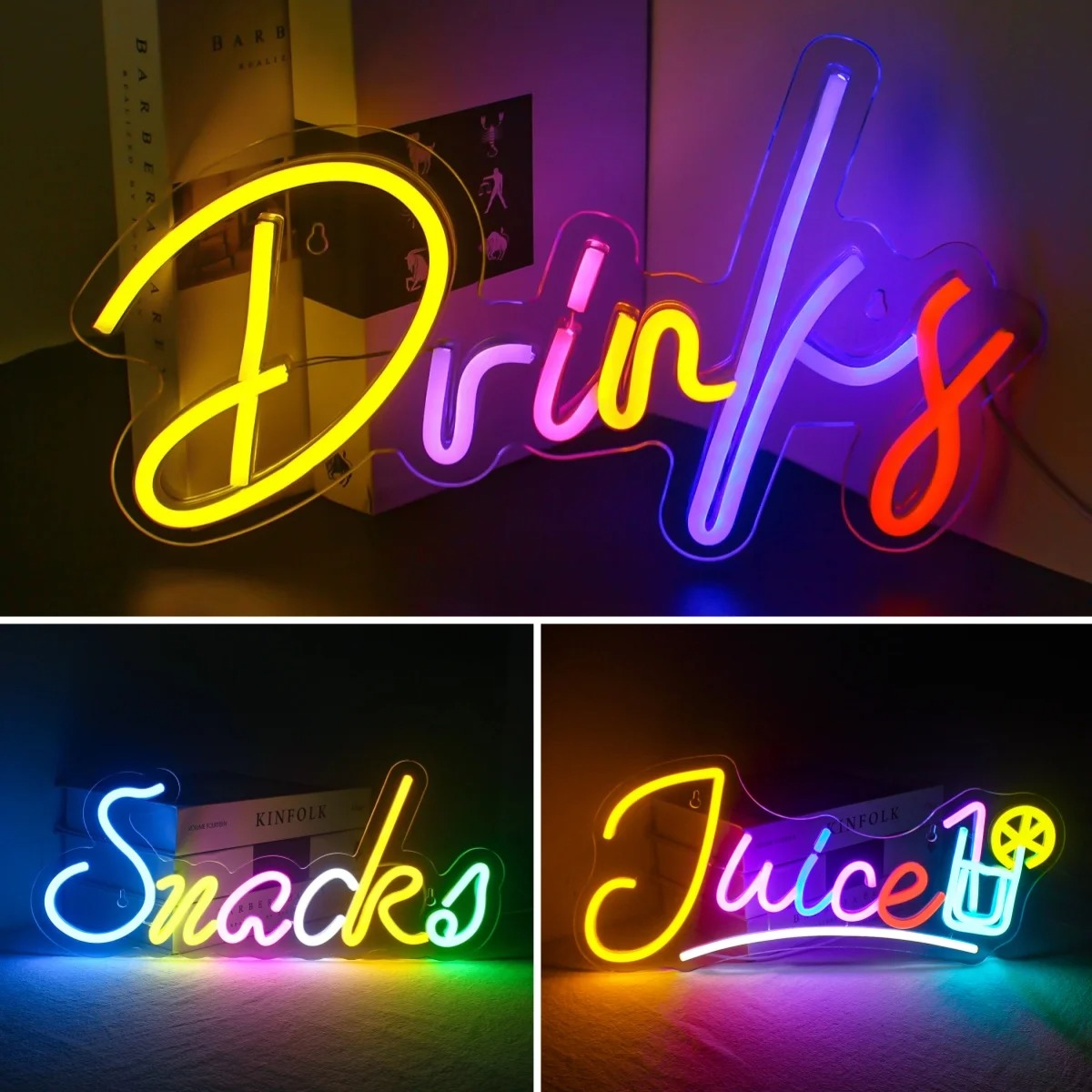Food Snacks Background - Napoje i przekąski Bar LED Neon