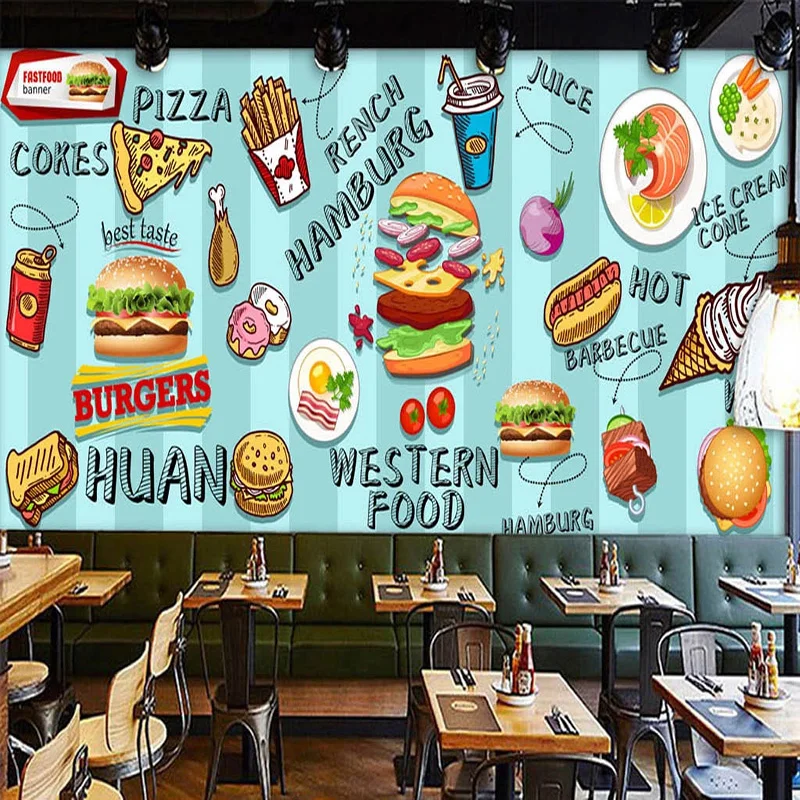 Food Snacks Background - Personalizowana fototapeta 3D, ręcznie malowana, Hamburgerska