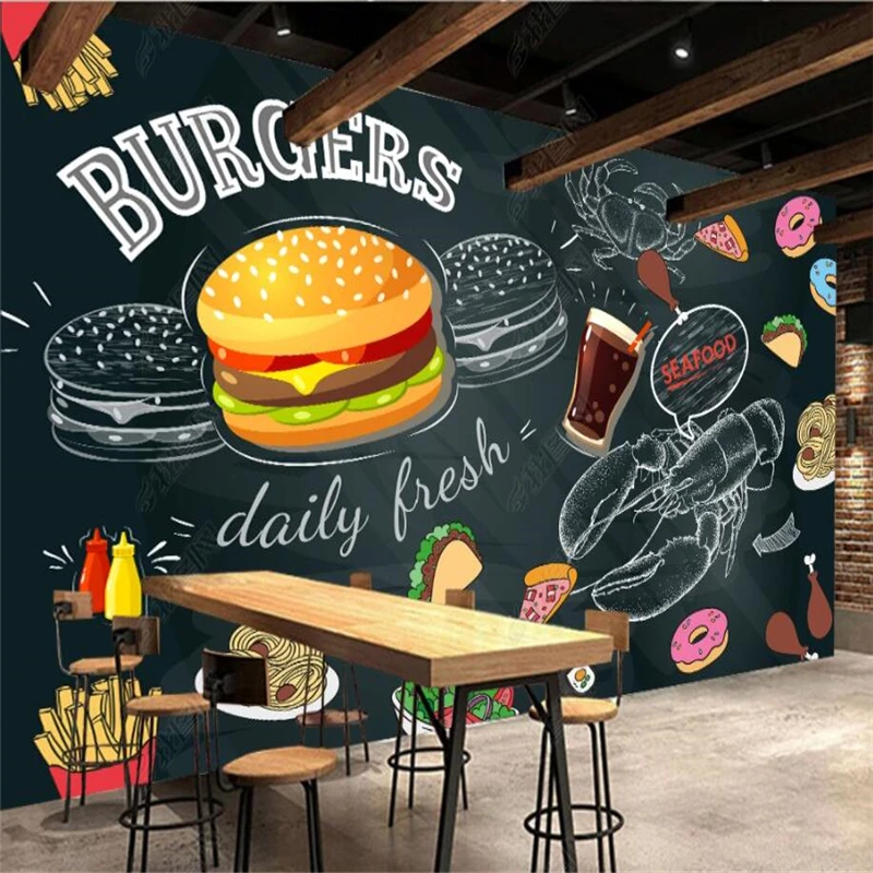 Food Snacks Background - Tablica Ręcznie Malowane Burgery Frytki Tapeta